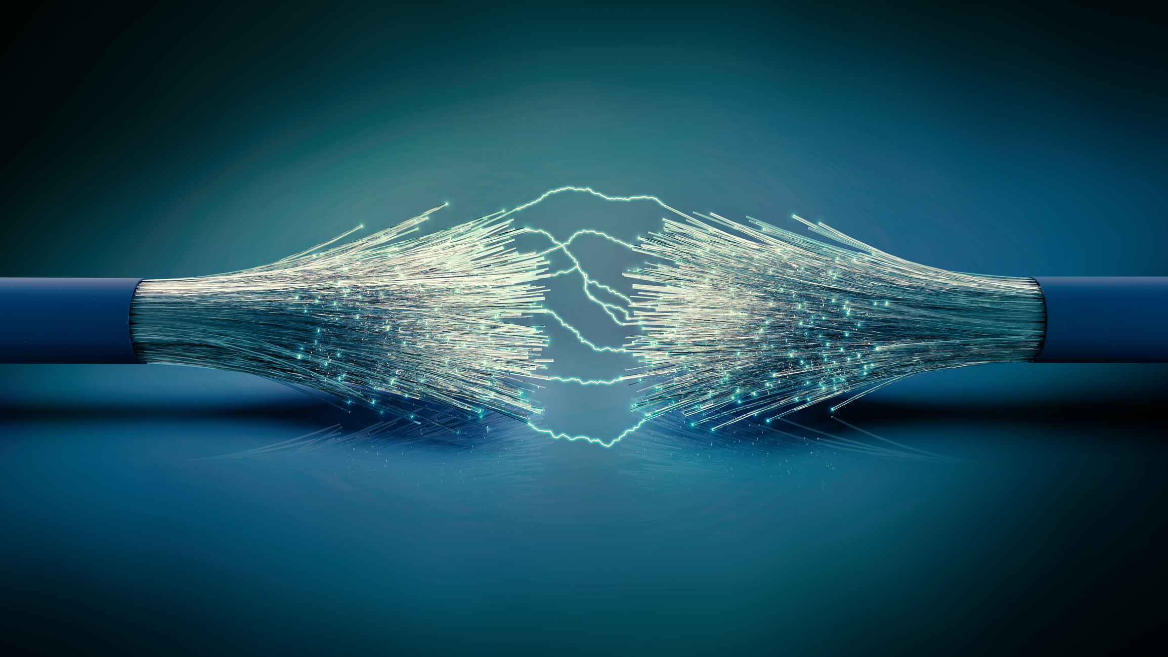 LWL cable connection with electric arc, 3D rendering